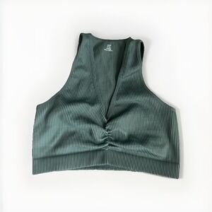 Aerie women's Green V Neck Ribbed Cropped Tank bralett size XL Real Good